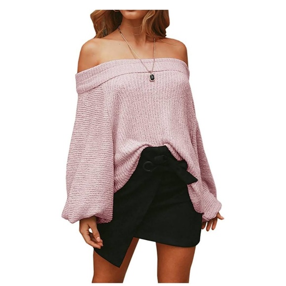S. the Widow Tops - WYATT Oversized Pink Off Shoulder Sweater
